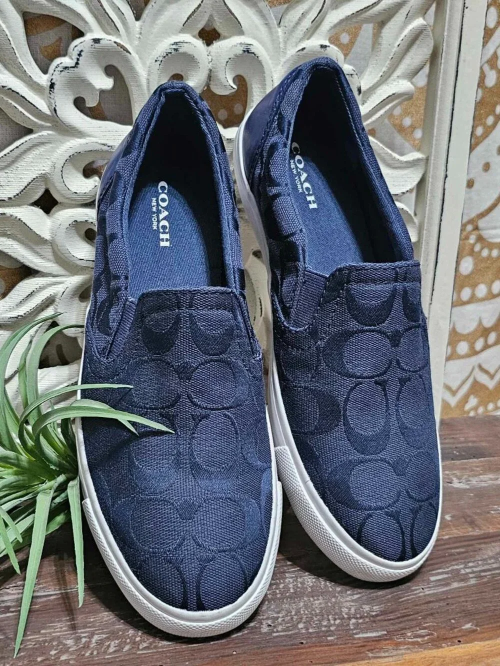 Coach Navy Allegra Signature C Slip On Sneakers Casual Preppy Shoes Size 6B